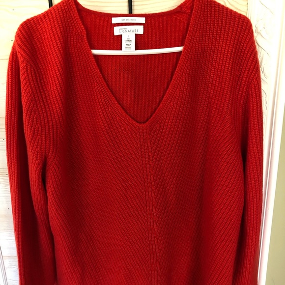 Nordstrom Signature V-Neck 100% cashmere red sweater - Picture 2 of 4